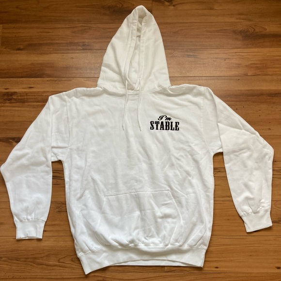 New White Hoodie Embroidered with “I’m stable” Size L - Picture 2 of 5